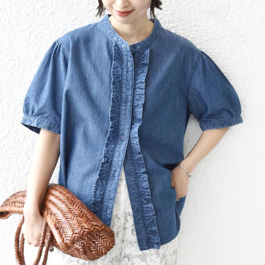 【WEB限定】〈手洗い可能〉ライト オンス フリル デニム 半袖 シャツの画像