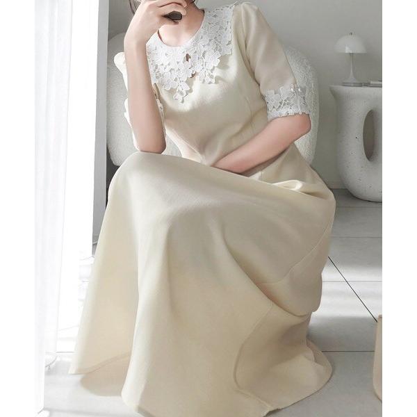 mily bilet】贅沢な花柄レースが導く、大人の気品。襟配色レースリネン