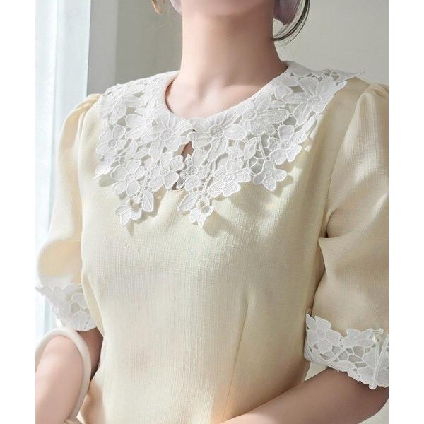 mily bilet】贅沢な花柄レースが導く、大人の気品。襟配色レースリネン