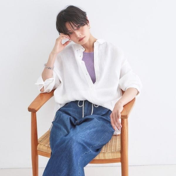 【美品】1er✨24SS ウォッシュリネンシャツ　オーバーサイズ　カシュクール OPAQUE.CLIP（オペークドットクリップ） フレンチリネンシャツ