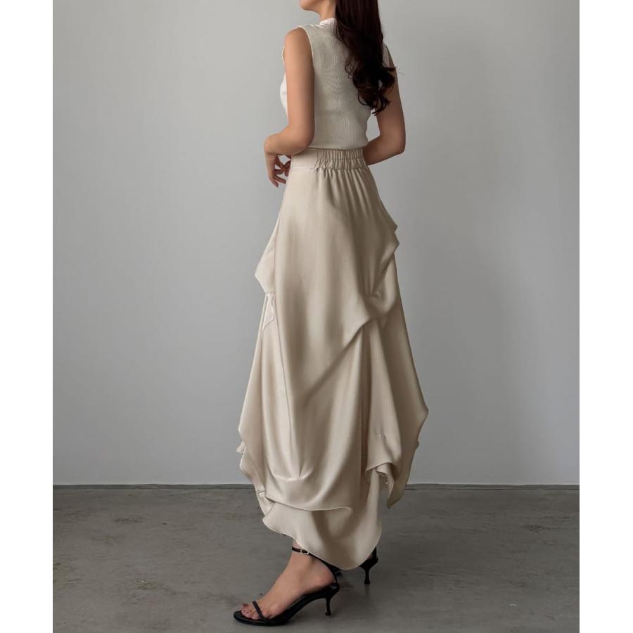 【新品】Louere ハイウエストサテンタックデザインスカート ベージュ S Louere ハイウエストサテンタックデザインスカート : マルイ(丸井