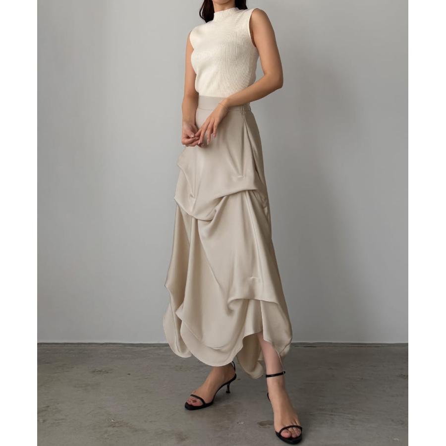 【新品】Louere ハイウエストサテンタックデザインスカート ベージュ S Louere ハイウエストサテンタックデザインスカート : マルイ(丸井