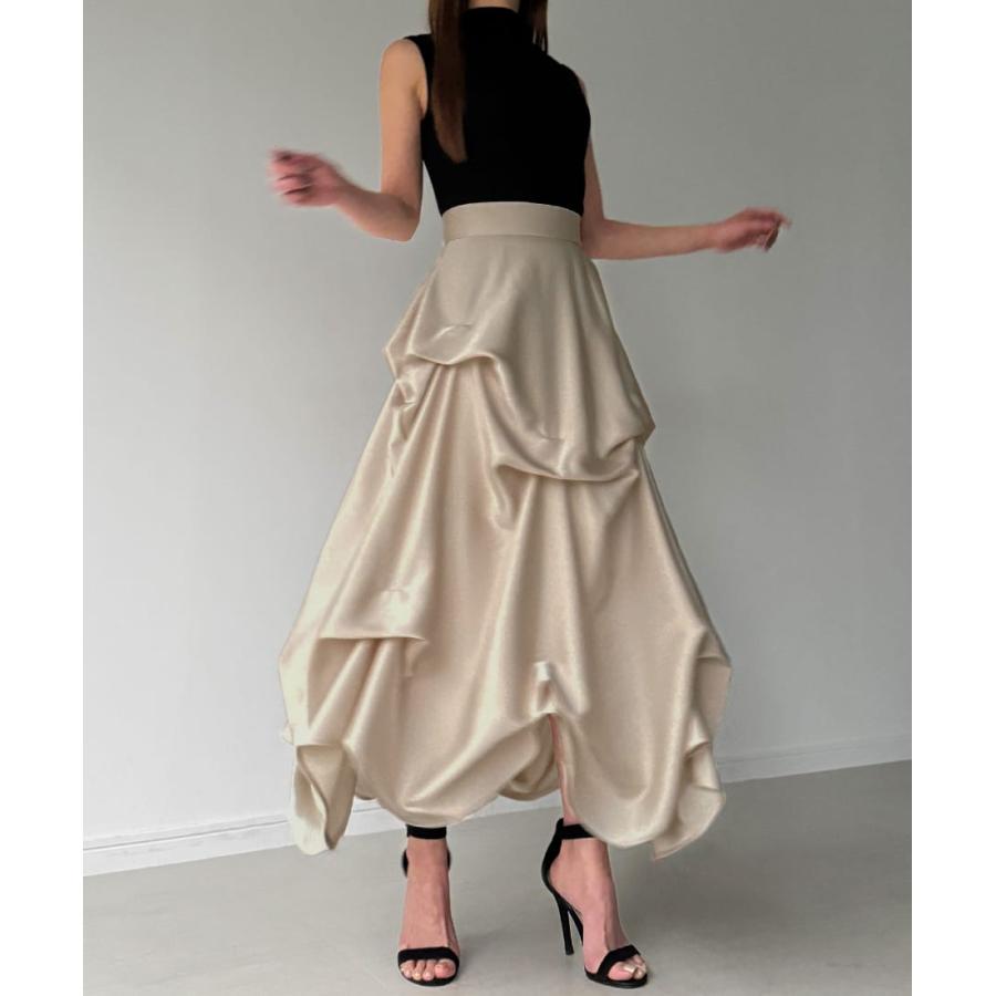 【新品】Louere ハイウエストサテンタックデザインスカート ベージュ S Louere ハイウエストサテンタックデザインスカート : マルイ(丸井