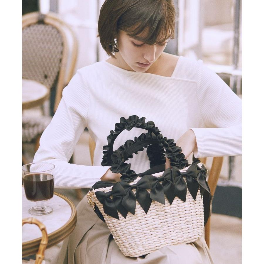 メゾンドフルール　ハンドバッグ フリルハンドルメイズリボン2Wayカゴバッグ Maison de FLEUR（メゾンドフルール） 【2Way】フリルハンドルメイズ