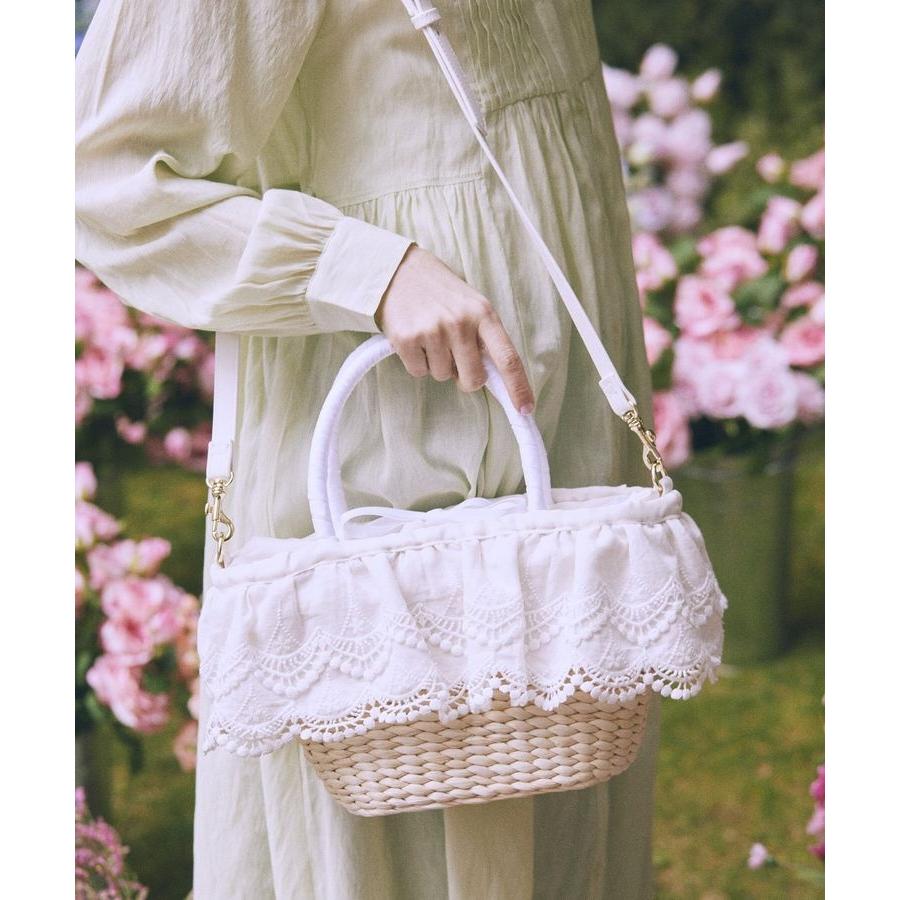 【2Way】メゾンドフルール　レースフリルメイズ2Wayカゴバッグ Maison de FLEUR（メゾンドフルール） 【2Way】レースフリルメイズ2Way