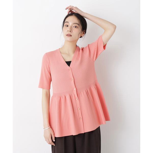 Vネック ペプラムニット 半袖 ピンク SUMMER VEIL KNIT ペプラムニットカーディガン : マルイ(丸井)Yahoo!店
