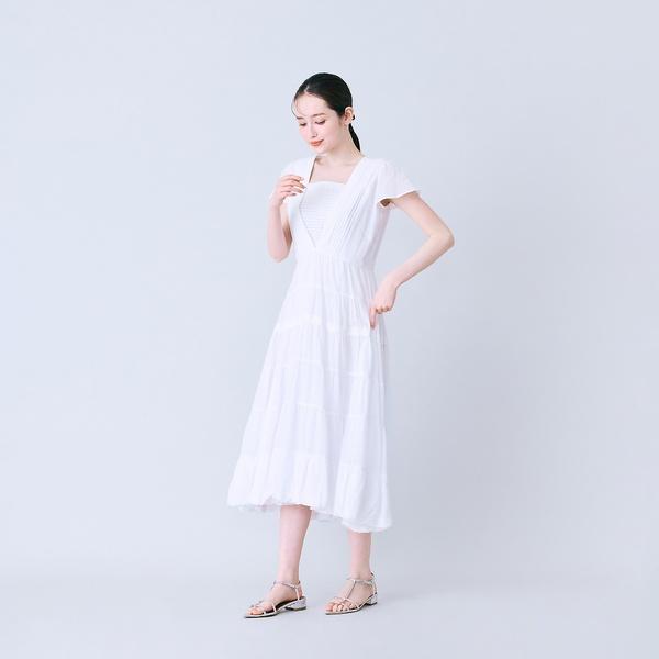 ピンタック綿シフォンワンピースの画像