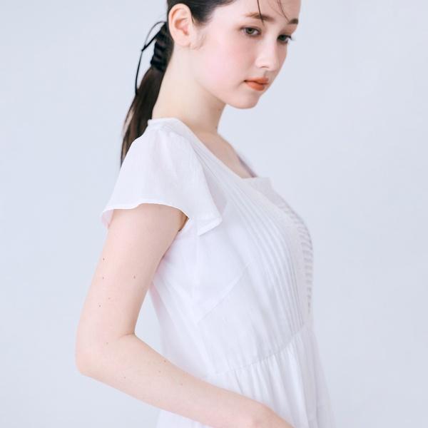 ピンタック綿シフォンワンピースの画像