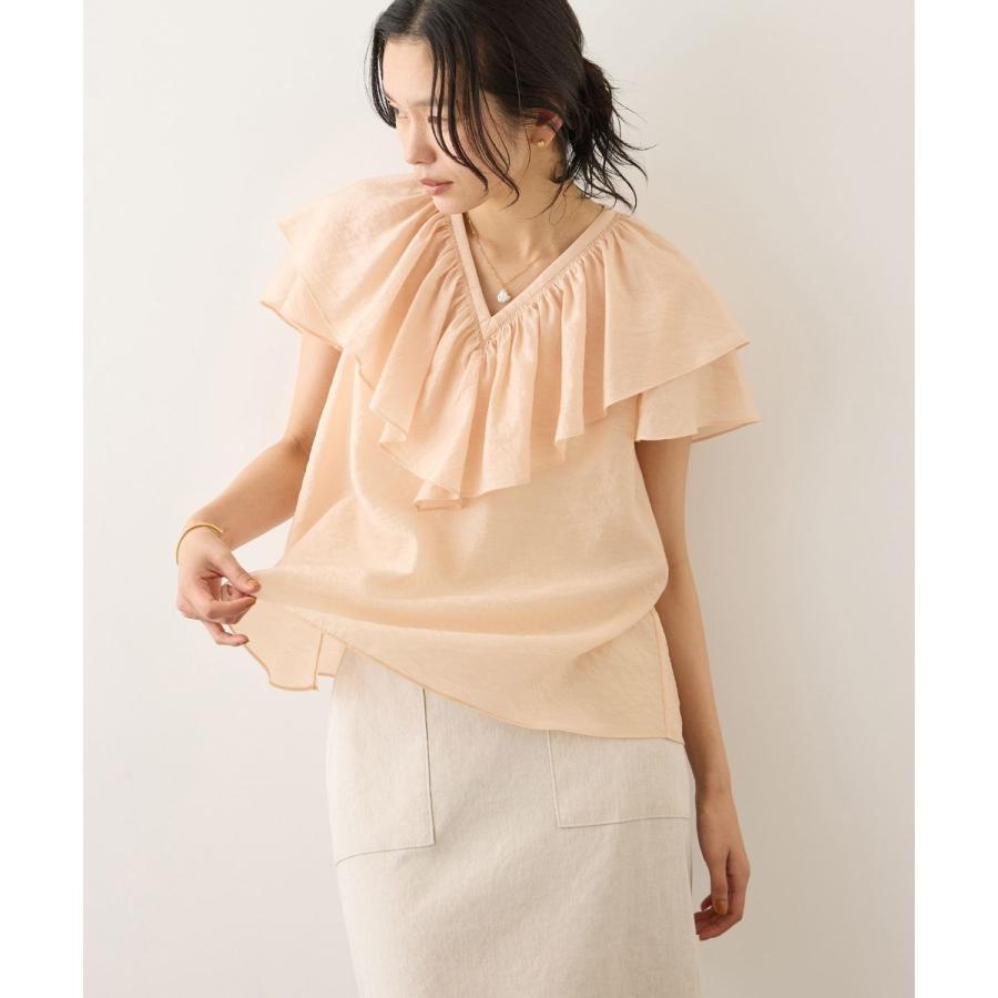 ROPE'（ロペ） 【WEB限定カラー】Vネックフリルブラウス(無地・ピン