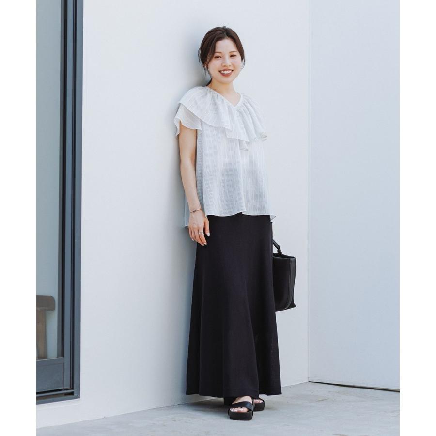 ROPE'（ロペ） 【WEB限定カラー】Vネックフリルブラウス(無地・ピン
