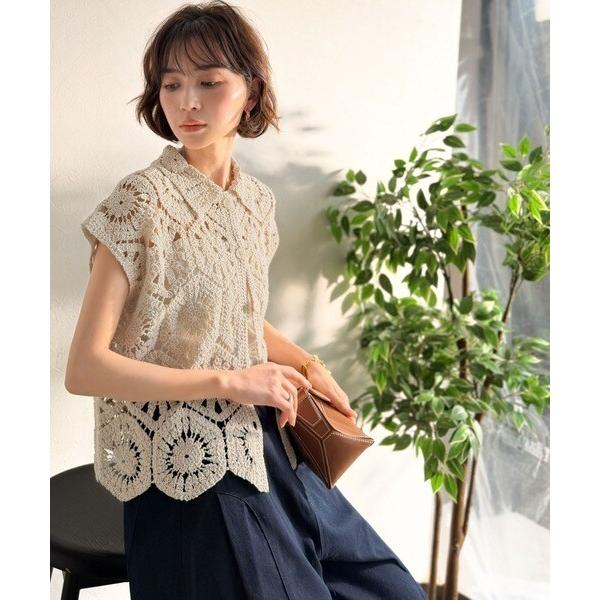 美品　Ameri Vintage クロシェ編トップス　ivy Classical Evon】垢抜ける。クロシェレース裾スカラップフレンチ