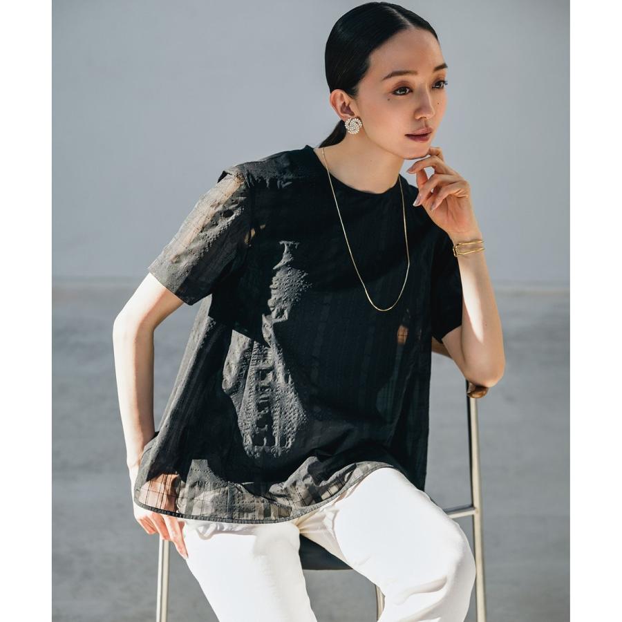 新品　2026今季　23区 シアーチェックレイヤード フレアTシャツ 23区（ニジュウサンク） シアーチェックレイヤード フレア Tブラウス