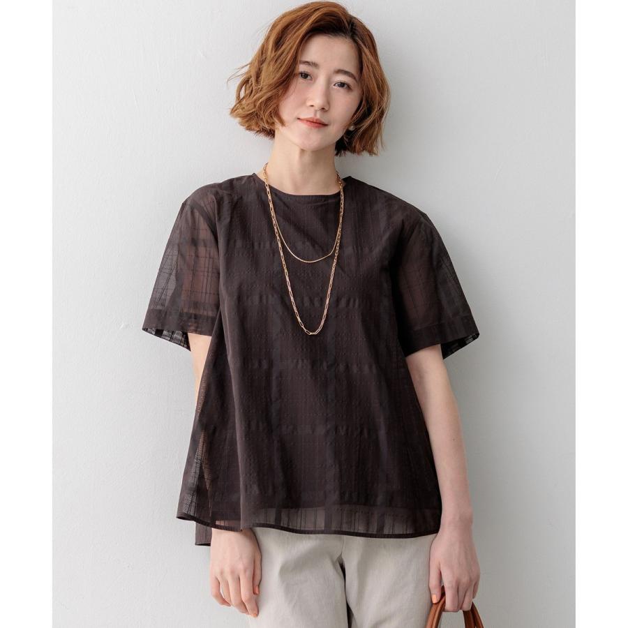 新品　2026今季　23区 シアーチェックレイヤード フレアTシャツ 23区（ニジュウサンク） シアーチェックレイヤード フレア Tブラウス