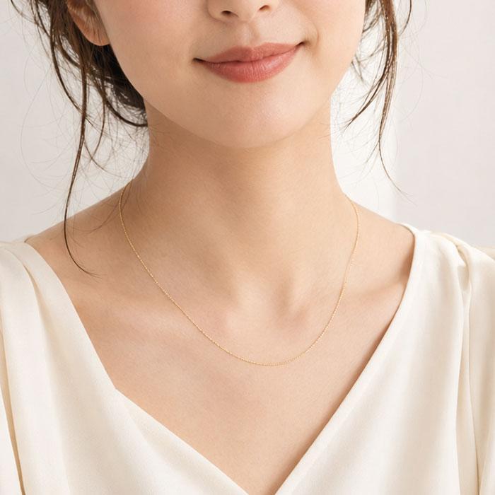 国産18K YG 国産　太さ1.0ＭＭカットボールネックレス50ＣＭの画像