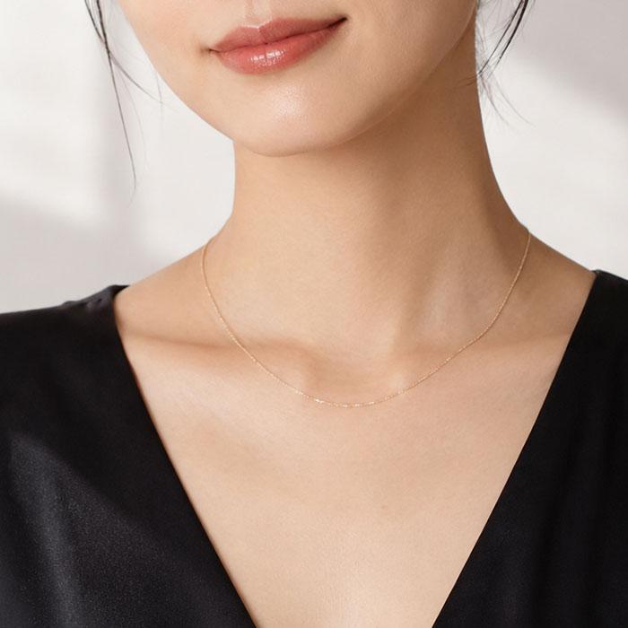 国産18K YG 国産　太さ1.0ＭＭカットボールネックレス40ＣＭの画像