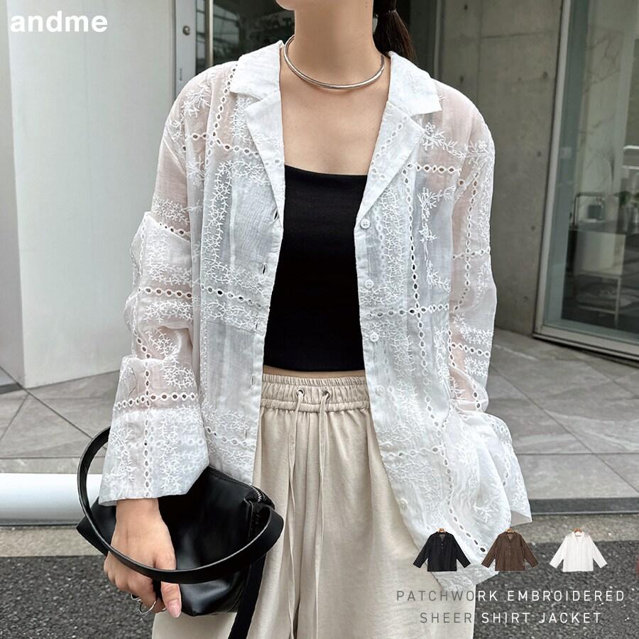 andme（アンドミー） パッチワーク風 刺繍 シアー シャツ ジャケット 