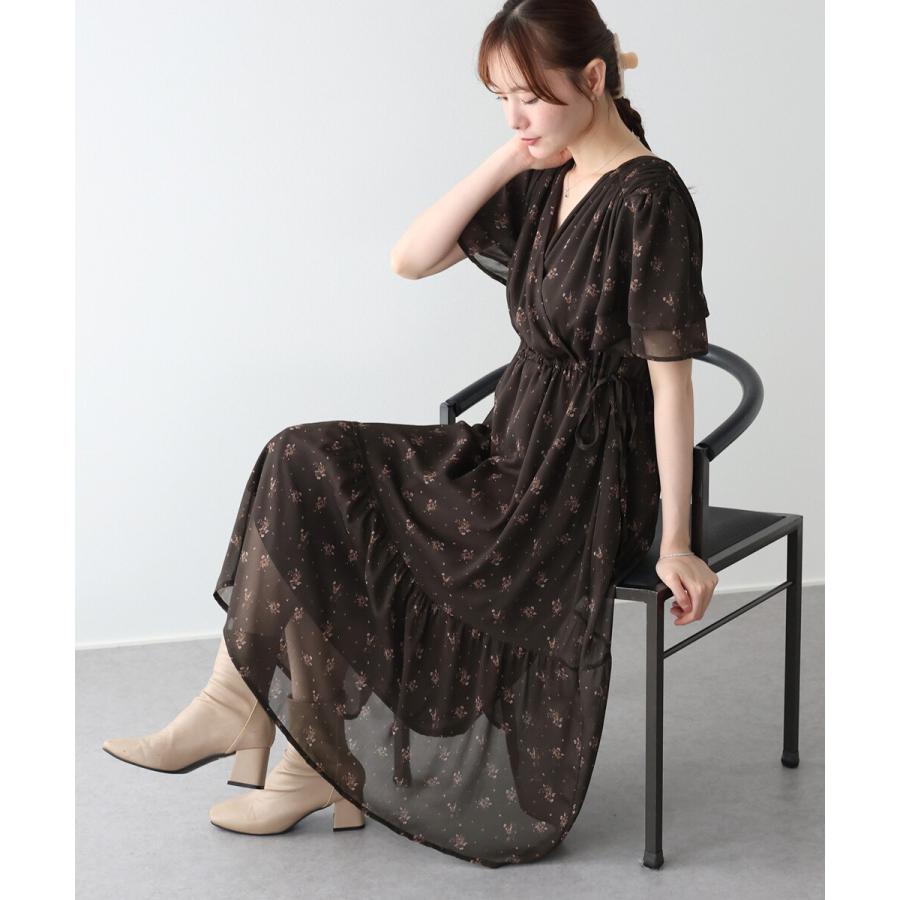 《選べる着丈》シフォンプリントカシュクールワンピース