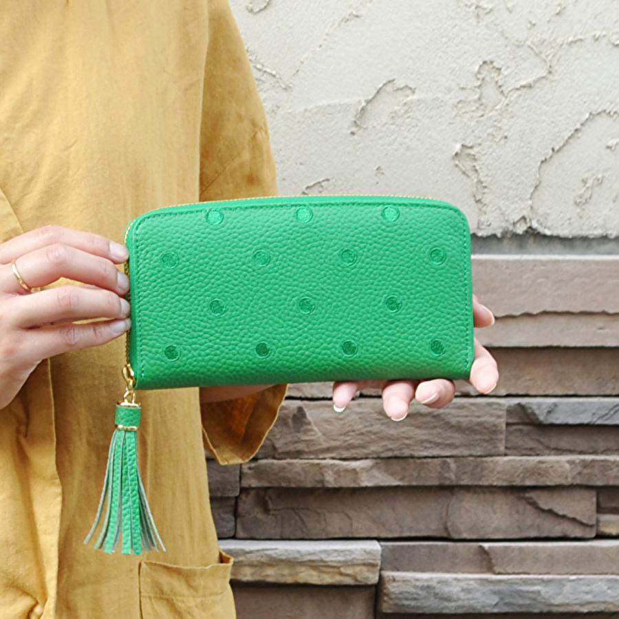 本革 レザー】 perche ペルケ / 牛革ドット刺繍ラウンド長財布