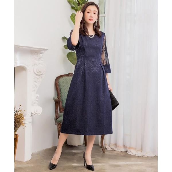 DRESS STAR（ドレススター） ダマスク柄ミモレ丈結婚式パーティー