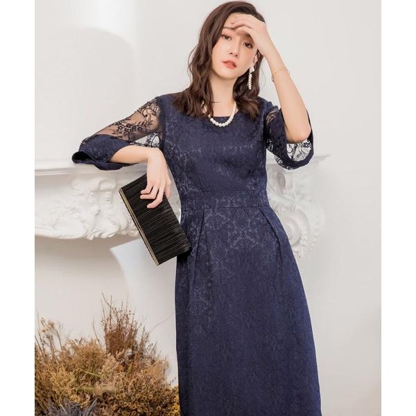 DRESS STAR（ドレススター） ダマスク柄ミモレ丈結婚式パーティー