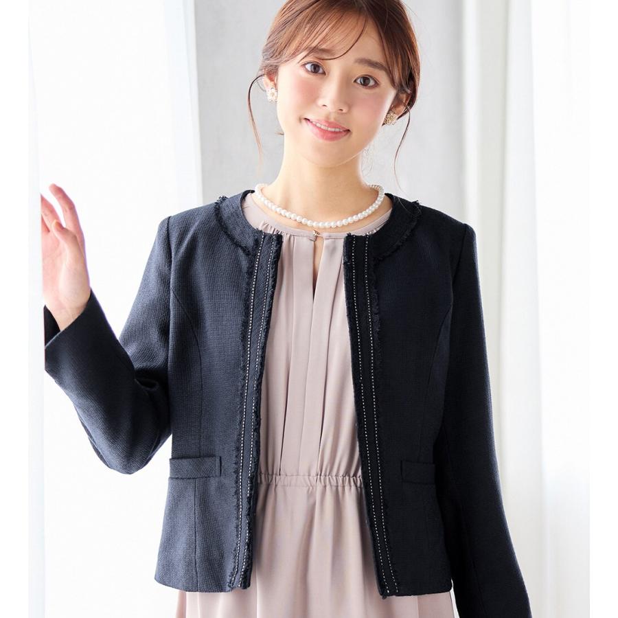alotta 入学式卒業式に！フリンジ使いツイードノーカラージャケット