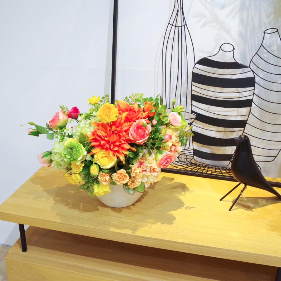 造花アレンジメント 高さ34cm プラスチック合成樹脂鉢 / フラワー