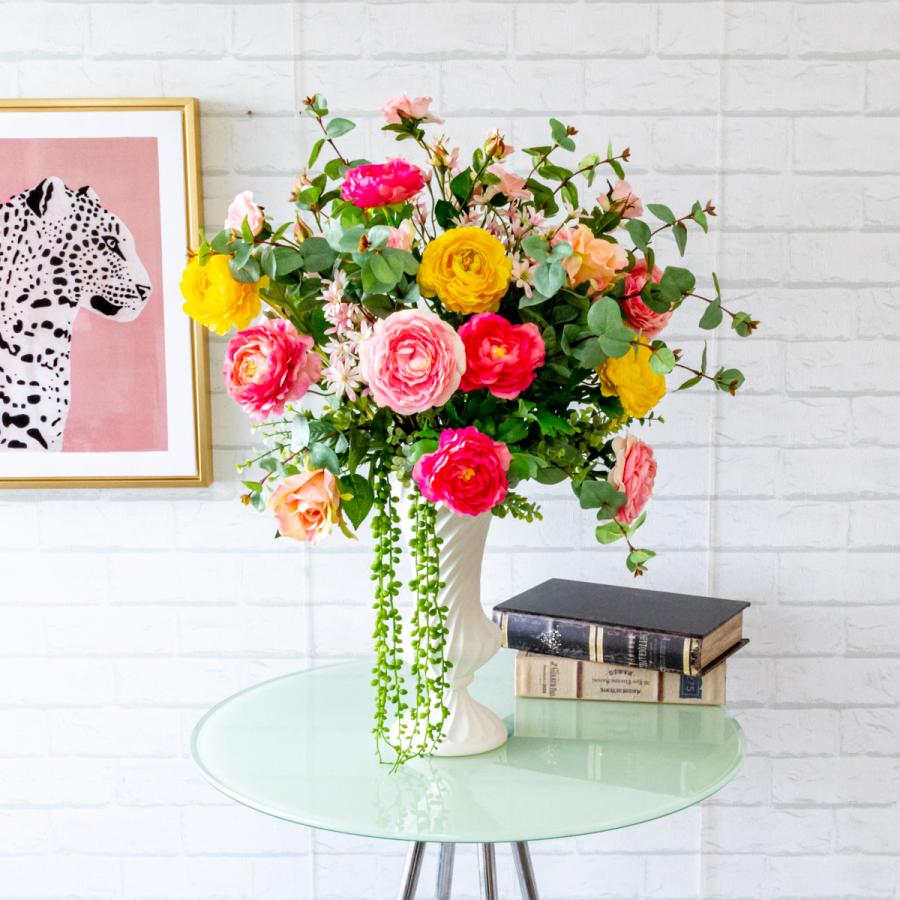 レア【フラワーテーブル】 造花テーブルアレンジメント 高さ65cm 陶器鉢 / フラワー