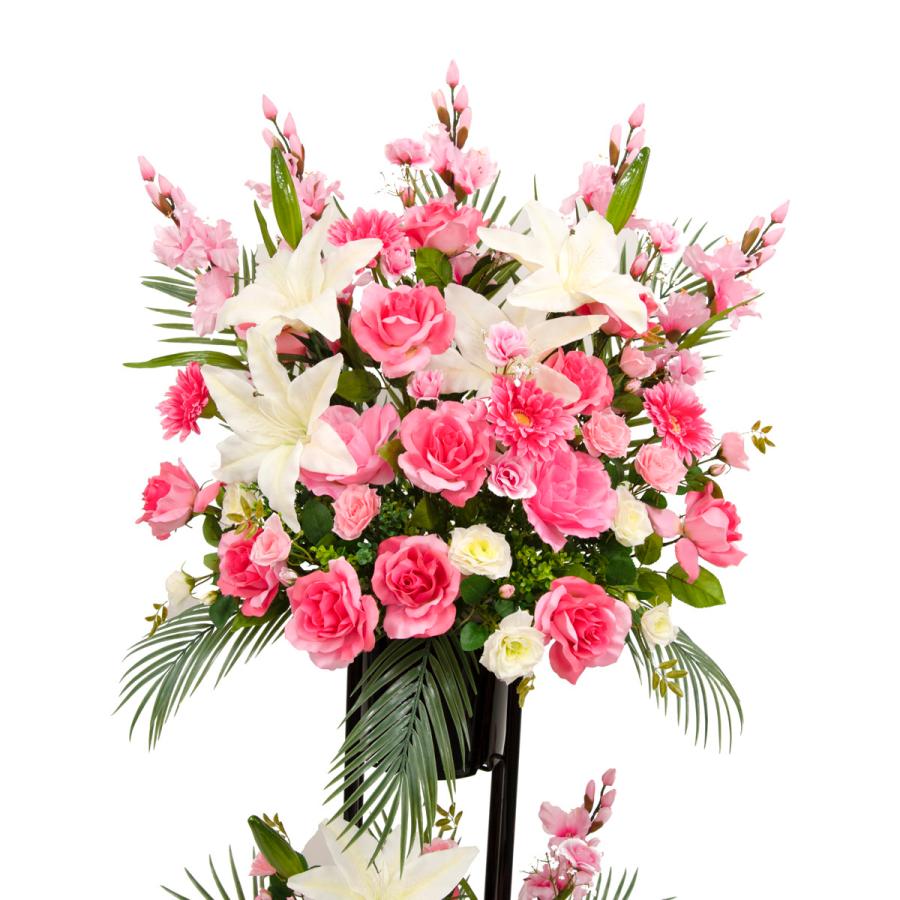 Ps029 2 Danstand Bk 造花お祝い二段スタンド花 ローズ グラジオラス カサブランカ ガーベラ 正規品 ヤシノハ Bkスタンド ピンク系