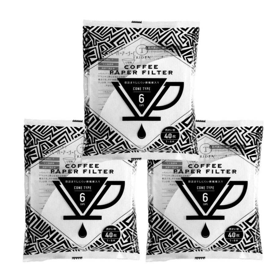 コーヒー 円すい ペーパーフィルター 送料無料 120枚 1〜6杯用 (40枚x3袋) ドリップコーヒー ホワイト 円錐