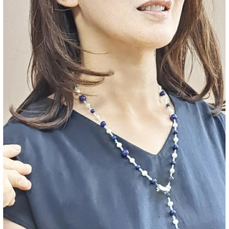 ラピスラズリ Y字 ネックレス ロングネックレス ネイビー ブルー