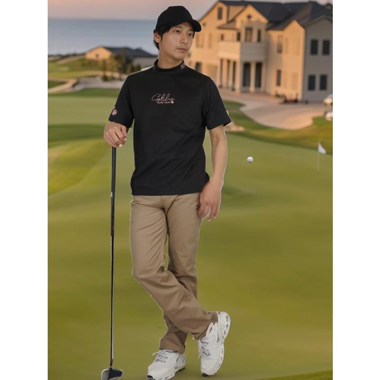 GOTCHA GOLF ガッチャゴルフ サクラピンク ロゴプリント モックネック