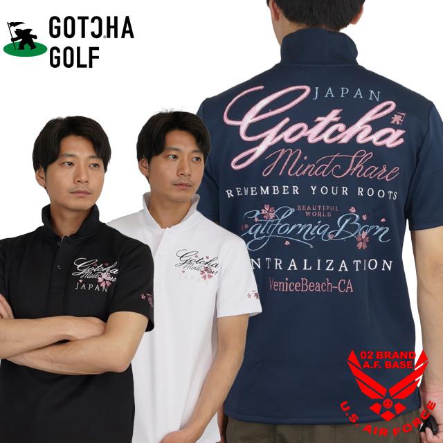 GOTCHA GOLF ガッチャゴルフ シャイニー サクラ柄 ロゴ刺繍 半袖