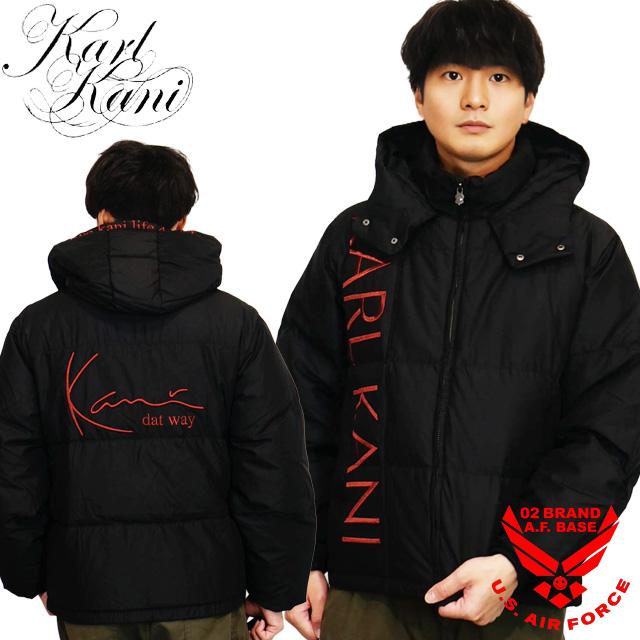 Karl Kani（カールカナイ） ロゴ刺繍 ブラックレッド ダウンジャケット