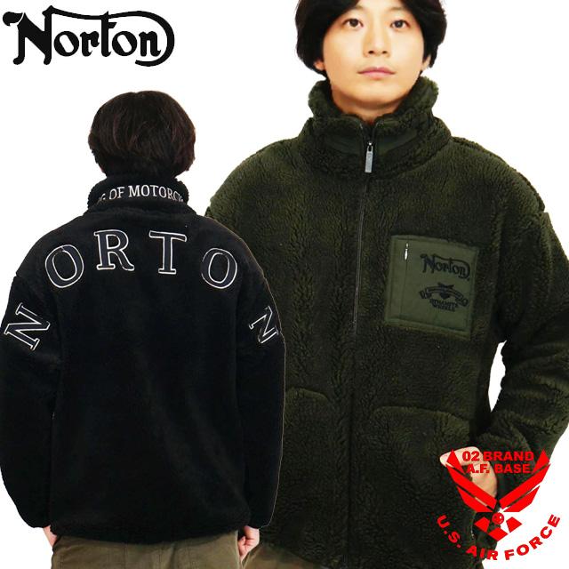 ノートン（NORTON） ロゴ刺繍 スタンドネック ボアジャケット メンズ