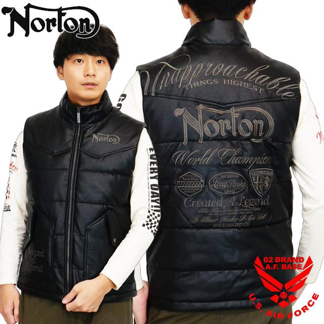 ノートン（NORTON） ロゴ刺繍MAXステッチ PUレザー 中綿ベスト