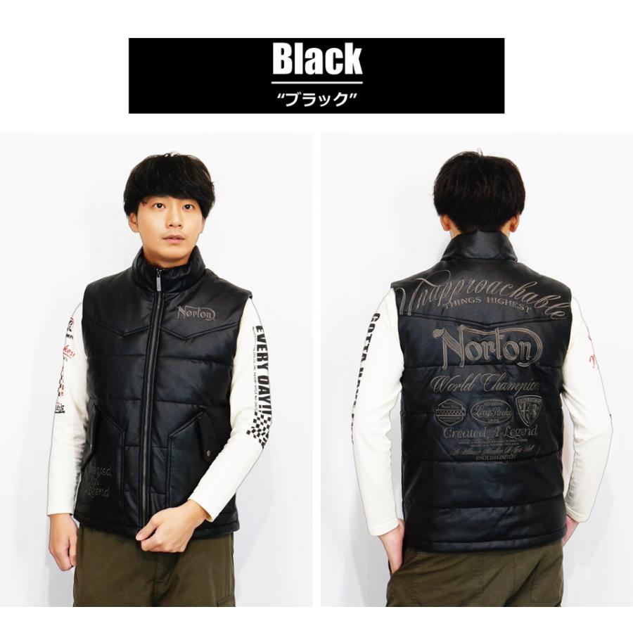 ノートン（NORTON） ロゴ刺繍MAXステッチ PUレザー 中綿ベスト