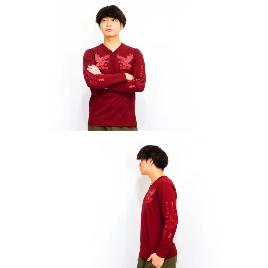 Vネック　ロンT ノートン（NORTON） Wイーグル刺繍 Vネック 長袖Tシャツ ロンTee
