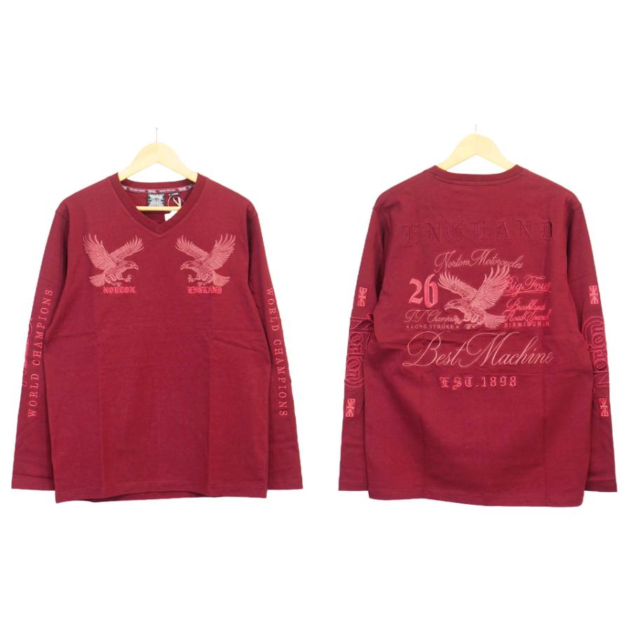 ノートン（NORTON） Wイーグル刺繍 Vネック 長袖Tシャツ ロンTee