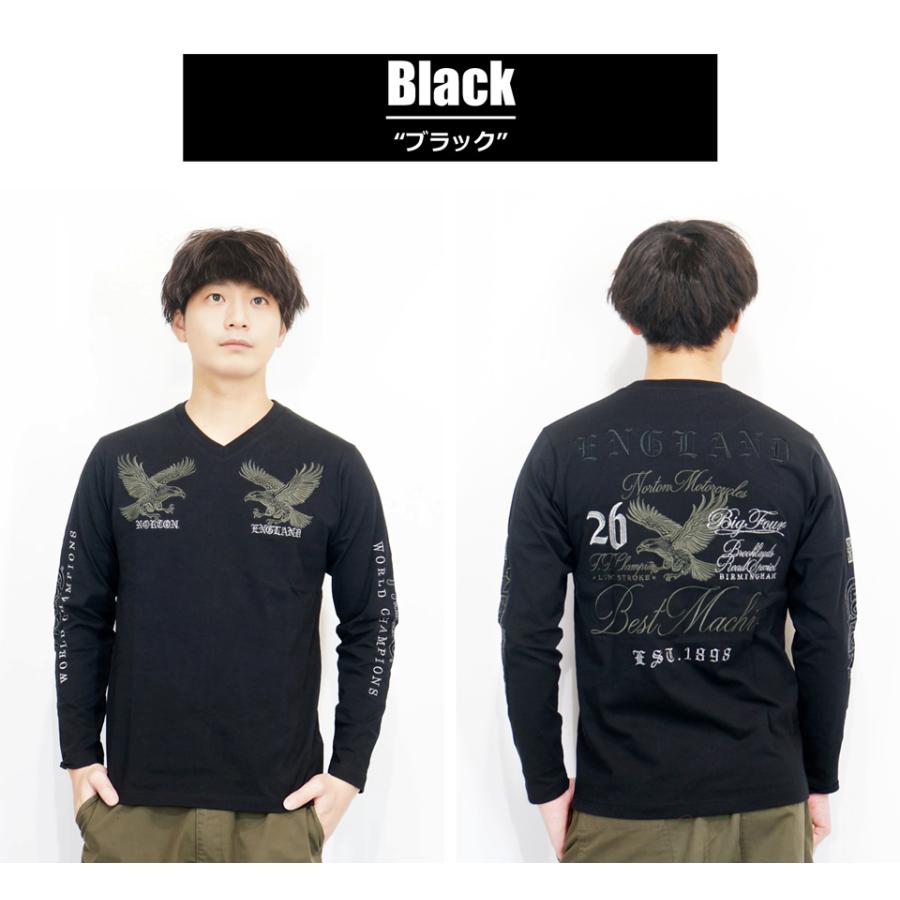 ノートン（NORTON） Wイーグル刺繍 Vネック 長袖Tシャツ ロンTee
