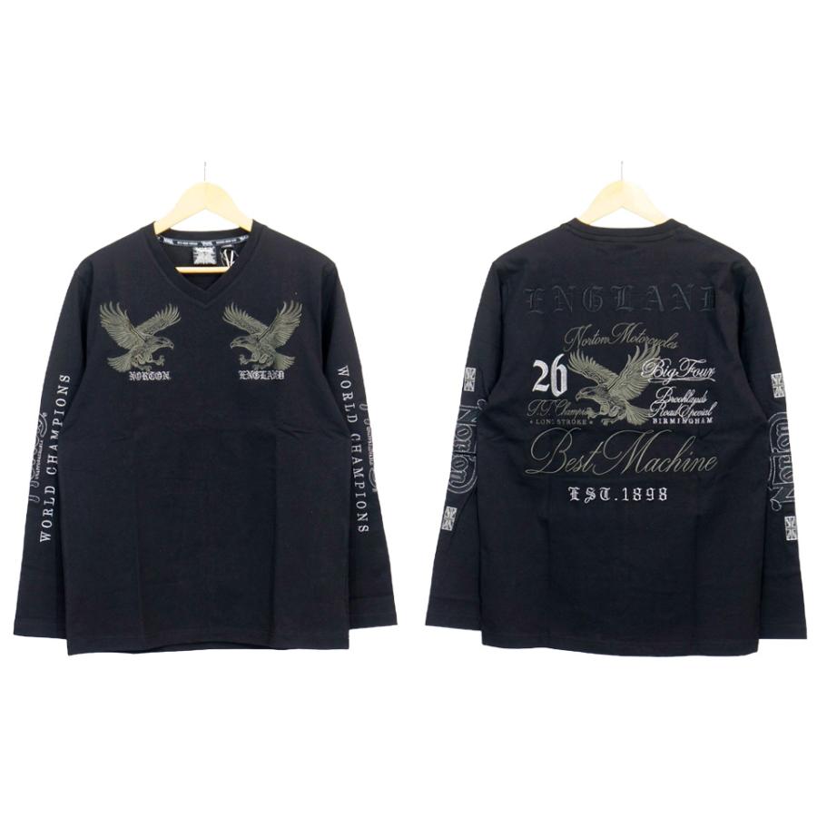 Vネック　ロンT ノートン（NORTON） Wイーグル刺繍 Vネック 長袖Tシャツ ロンTee