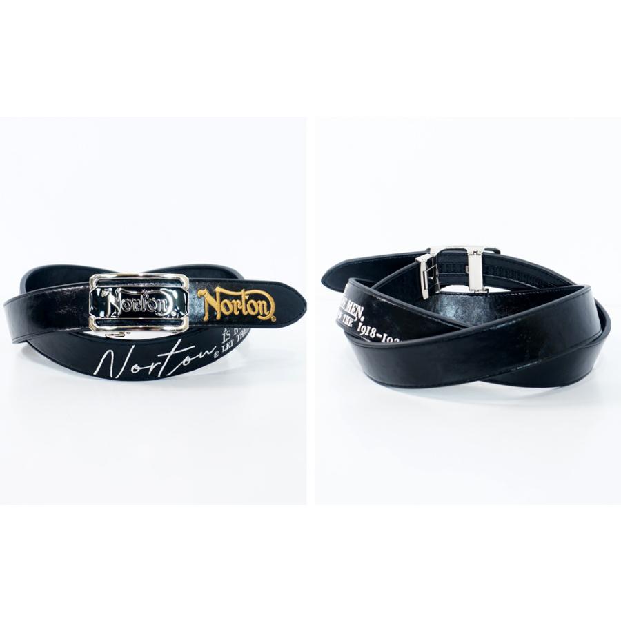 ノートン（NORTON） ロゴ刺繍 スクエアバックル ホールレス PUレザー