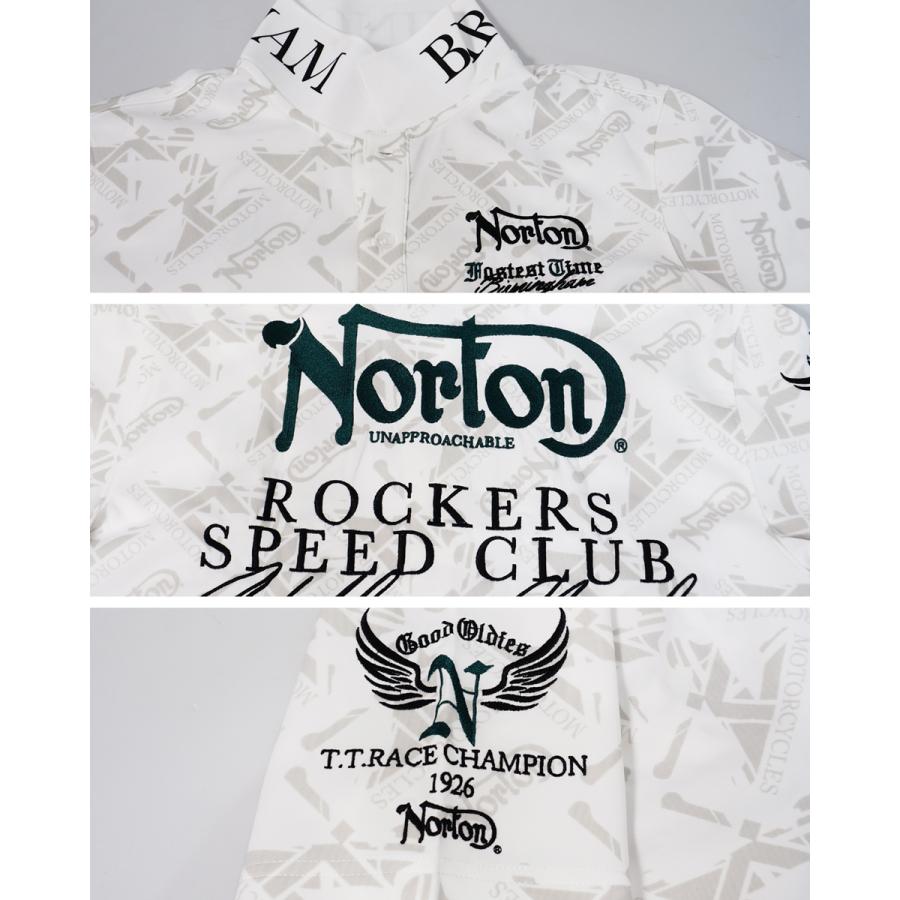 ポロン様オーダージャーナル ノートン（NORTON） カラーエンブレム刺繍 総柄 半袖ポロシャツ メンズ