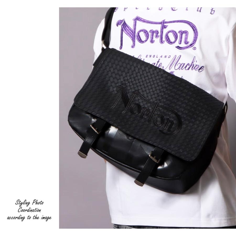 ノートン（NORTON） ロゴ刺繍 編み込み スクエア型 PUレザー