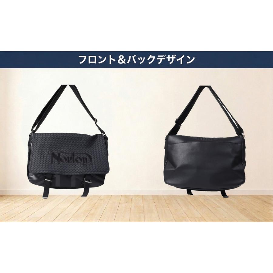 ノートン（NORTON） ロゴ刺繍 編み込み スクエア型 PUレザー