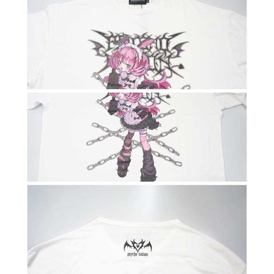 サイコネーション 寝田ルネコラボ ウサ耳メイド プリント 半袖Tシャツ