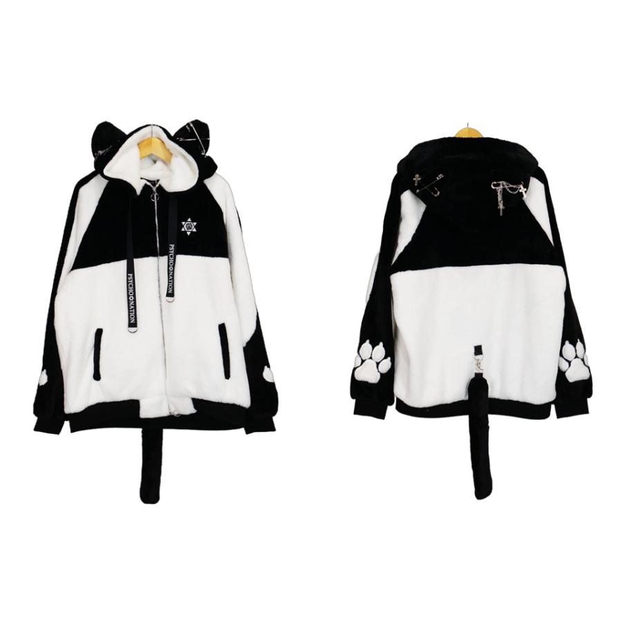 サイコネーション モコモコ猫耳肉球 しっぽ付き ファーフードブルゾン