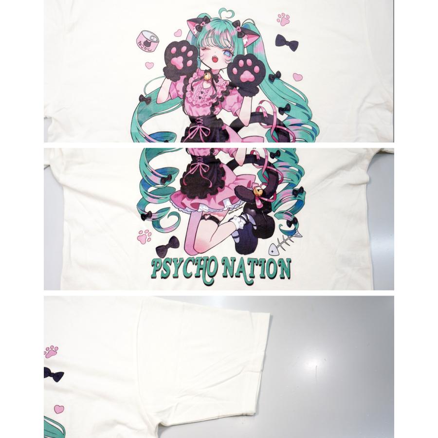 サイコネーション 寝田ルネコラボ ネコ耳メイド プリント 半袖Tシャツ