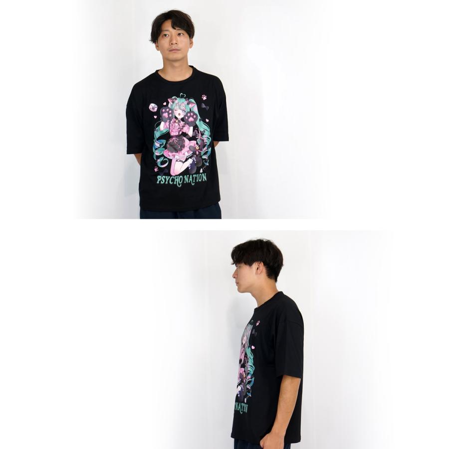 サイコネーション 寝田ルネコラボ ネコ耳メイド プリント 半袖Tシャツ