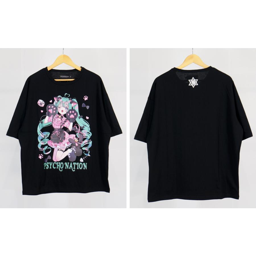 サイコネーション 寝田ルネコラボ ネコ耳メイド プリント 半袖Tシャツ