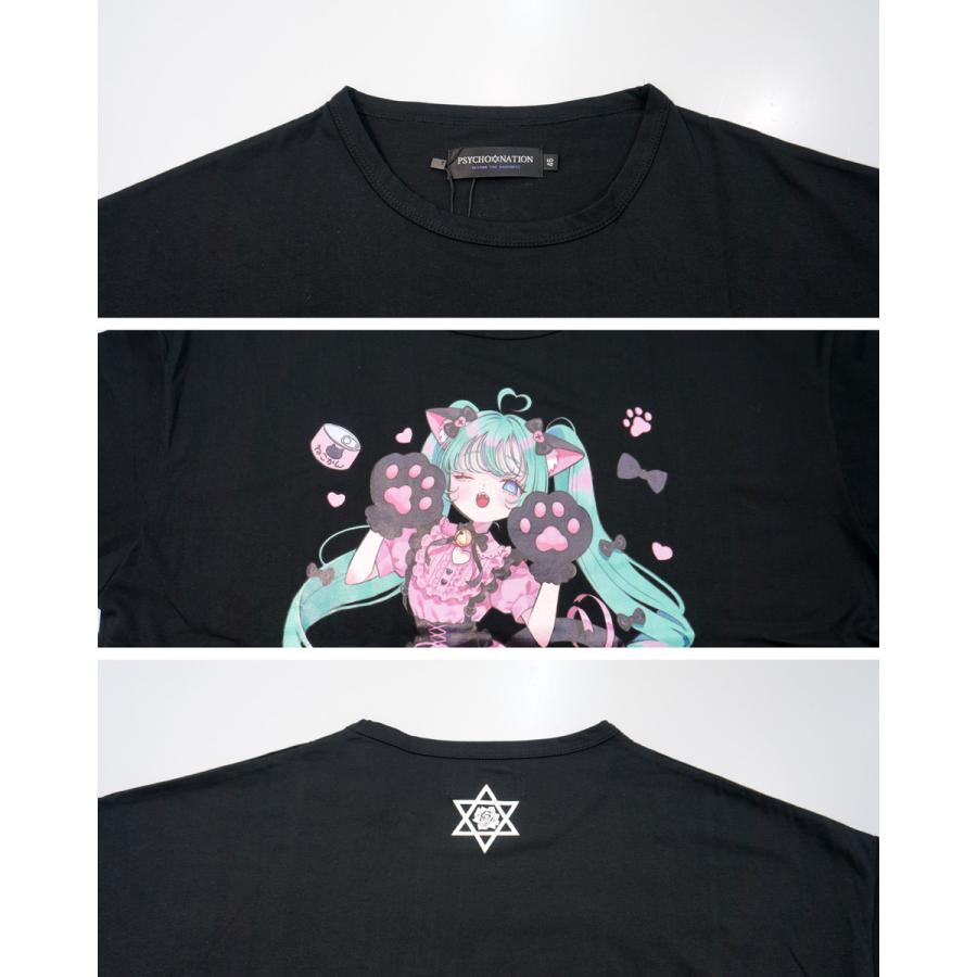 サイコネーション 寝田ルネコラボ ネコ耳メイド プリント 半袖Tシャツ